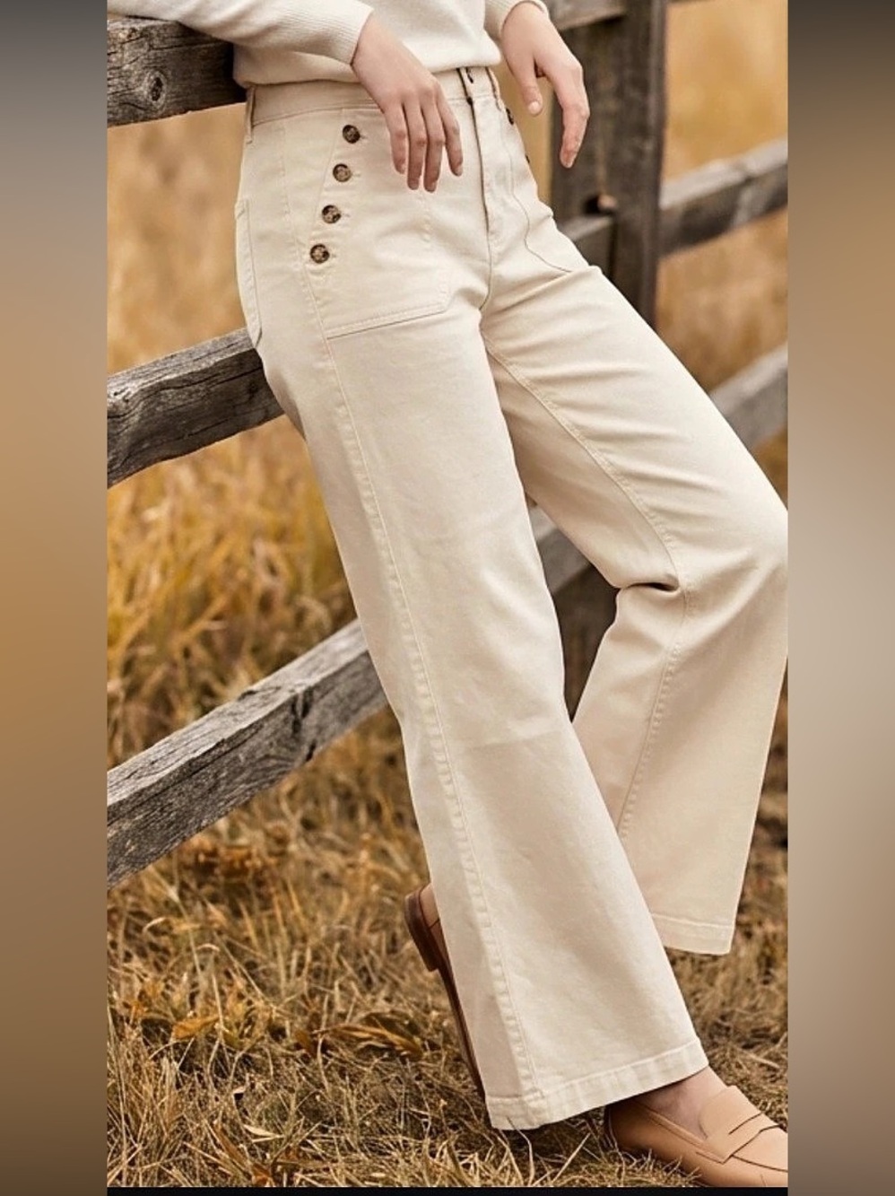 LOFT The Wide Leg Sailors Twill Pants in Beige Regular fit Waist 32 NWT